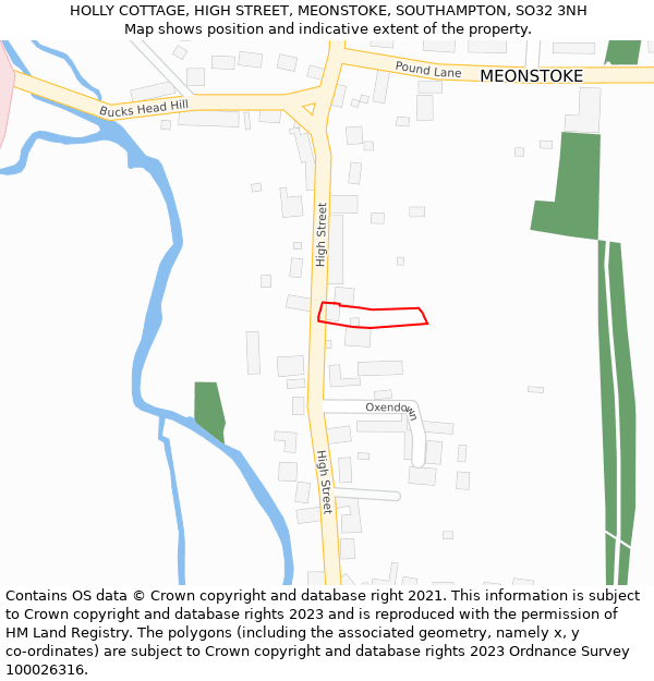 HOLLY COTTAGE, HIGH STREET, MEONSTOKE, SOUTHAMPTON, SO32 3NH: Location map and indicative extent of plot