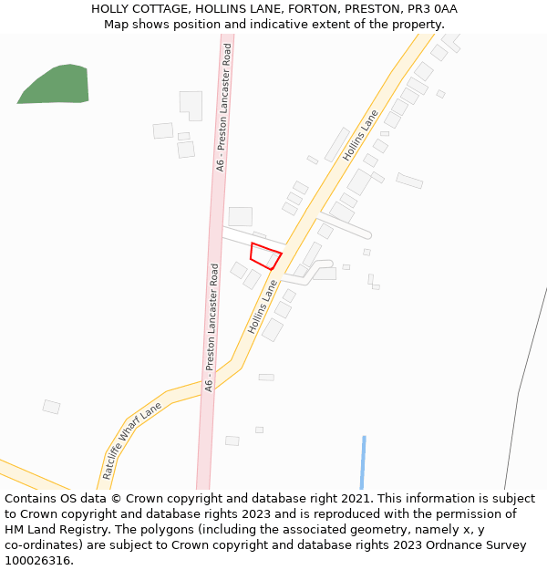 HOLLY COTTAGE, HOLLINS LANE, FORTON, PRESTON, PR3 0AA: Location map and indicative extent of plot