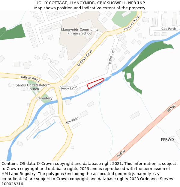 HOLLY COTTAGE, LLANGYNIDR, CRICKHOWELL, NP8 1NP: Location map and indicative extent of plot