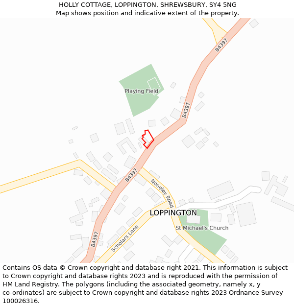 HOLLY COTTAGE, LOPPINGTON, SHREWSBURY, SY4 5NG: Location map and indicative extent of plot