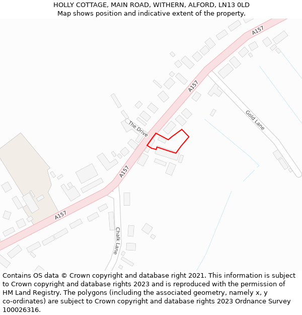 HOLLY COTTAGE, MAIN ROAD, WITHERN, ALFORD, LN13 0LD: Location map and indicative extent of plot