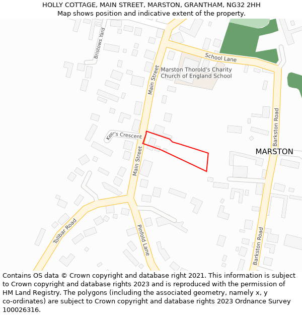 HOLLY COTTAGE, MAIN STREET, MARSTON, GRANTHAM, NG32 2HH: Location map and indicative extent of plot