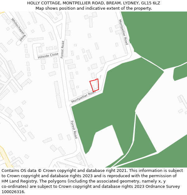 HOLLY COTTAGE, MONTPELLIER ROAD, BREAM, LYDNEY, GL15 6LZ: Location map and indicative extent of plot