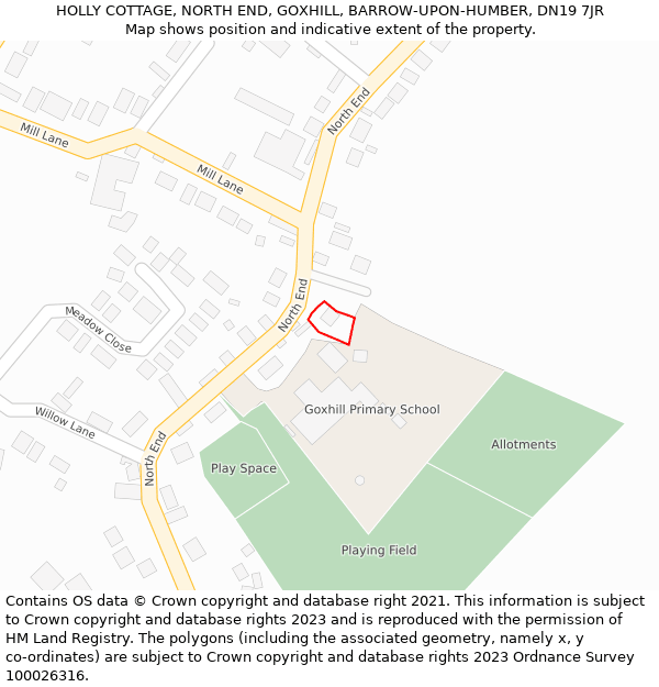 HOLLY COTTAGE, NORTH END, GOXHILL, BARROW-UPON-HUMBER, DN19 7JR: Location map and indicative extent of plot