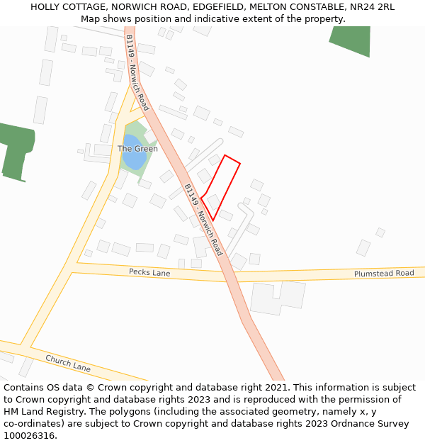 HOLLY COTTAGE, NORWICH ROAD, EDGEFIELD, MELTON CONSTABLE, NR24 2RL: Location map and indicative extent of plot