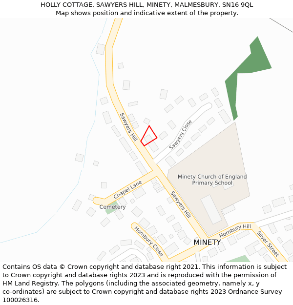 HOLLY COTTAGE, SAWYERS HILL, MINETY, MALMESBURY, SN16 9QL: Location map and indicative extent of plot