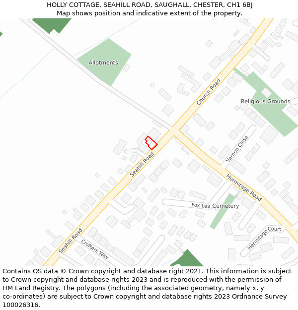 HOLLY COTTAGE, SEAHILL ROAD, SAUGHALL, CHESTER, CH1 6BJ: Location map and indicative extent of plot