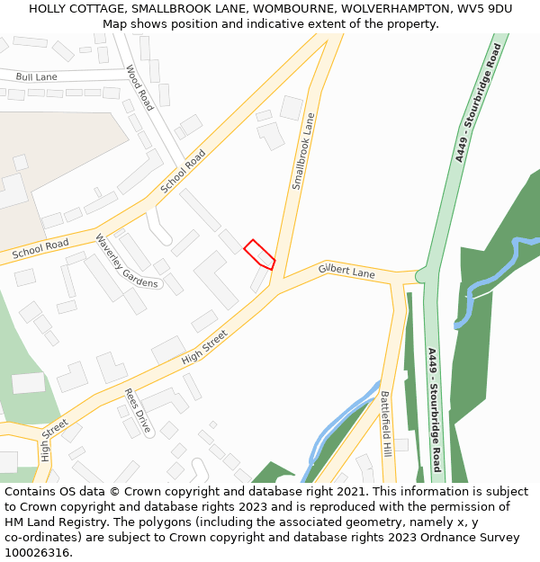 HOLLY COTTAGE, SMALLBROOK LANE, WOMBOURNE, WOLVERHAMPTON, WV5 9DU: Location map and indicative extent of plot