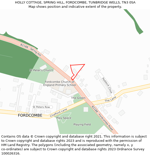 HOLLY COTTAGE, SPRING HILL, FORDCOMBE, TUNBRIDGE WELLS, TN3 0SA: Location map and indicative extent of plot