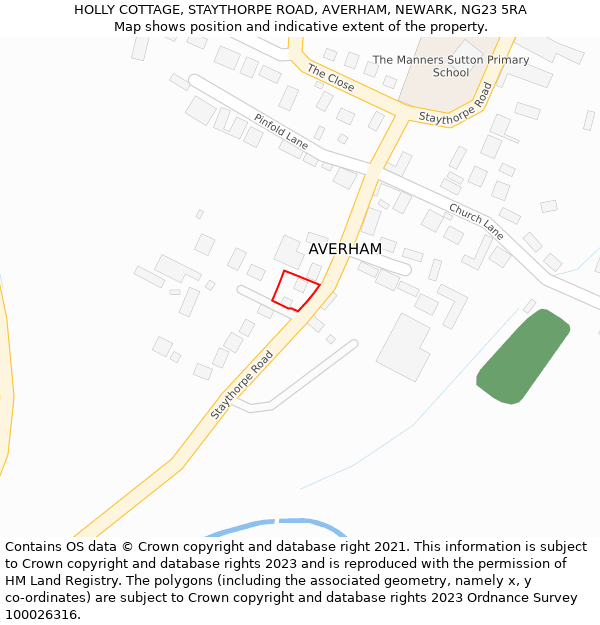 HOLLY COTTAGE, STAYTHORPE ROAD, AVERHAM, NEWARK, NG23 5RA: Location map and indicative extent of plot