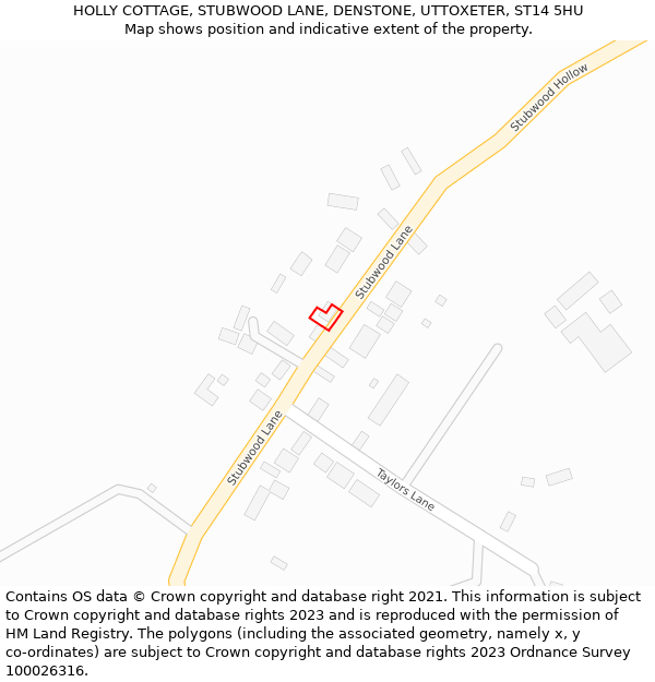 HOLLY COTTAGE, STUBWOOD LANE, DENSTONE, UTTOXETER, ST14 5HU: Location map and indicative extent of plot