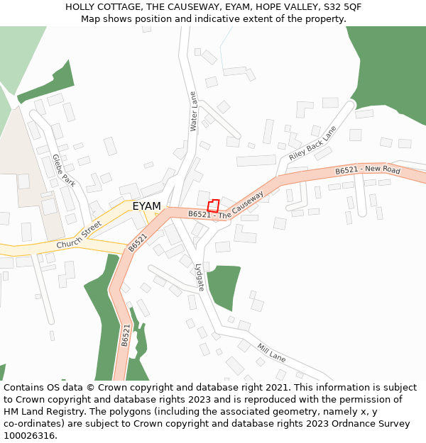 HOLLY COTTAGE, THE CAUSEWAY, EYAM, HOPE VALLEY, S32 5QF: Location map and indicative extent of plot