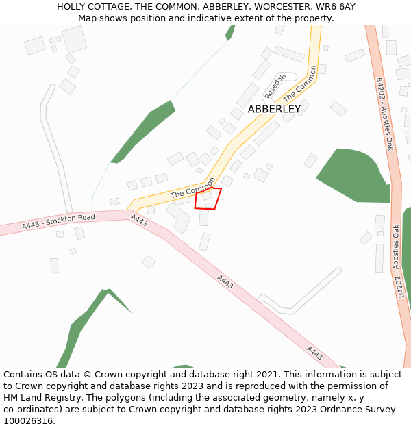 HOLLY COTTAGE, THE COMMON, ABBERLEY, WORCESTER, WR6 6AY: Location map and indicative extent of plot