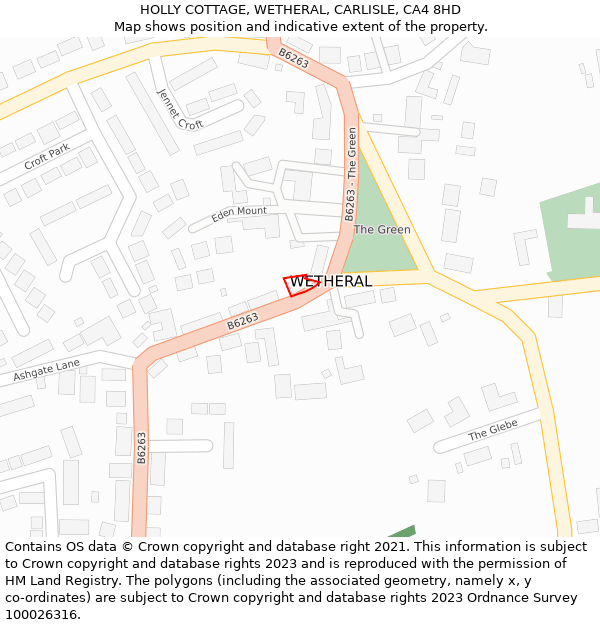 HOLLY COTTAGE, WETHERAL, CARLISLE, CA4 8HD: Location map and indicative extent of plot