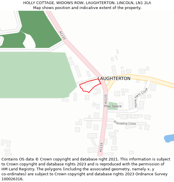 HOLLY COTTAGE, WIDOWS ROW, LAUGHTERTON, LINCOLN, LN1 2LA: Location map and indicative extent of plot