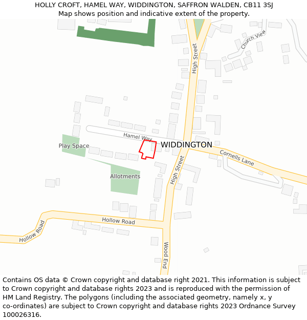 HOLLY CROFT, HAMEL WAY, WIDDINGTON, SAFFRON WALDEN, CB11 3SJ: Location map and indicative extent of plot