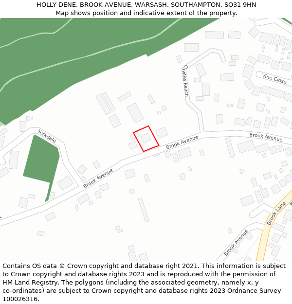 HOLLY DENE, BROOK AVENUE, WARSASH, SOUTHAMPTON, SO31 9HN: Location map and indicative extent of plot