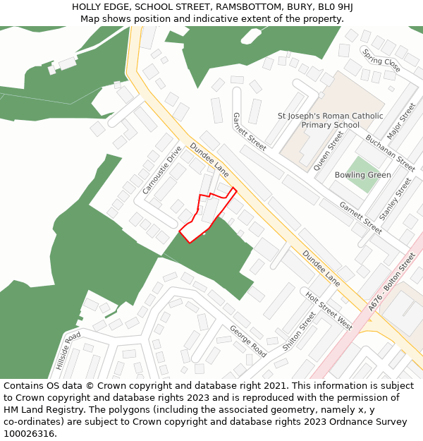 HOLLY EDGE, SCHOOL STREET, RAMSBOTTOM, BURY, BL0 9HJ: Location map and indicative extent of plot