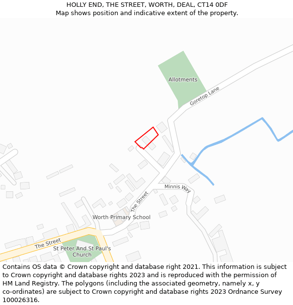 HOLLY END, THE STREET, WORTH, DEAL, CT14 0DF: Location map and indicative extent of plot