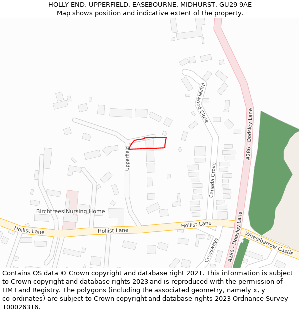 HOLLY END, UPPERFIELD, EASEBOURNE, MIDHURST, GU29 9AE: Location map and indicative extent of plot