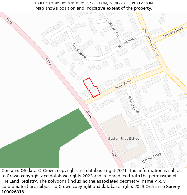 HOLLY FARM, MOOR ROAD, SUTTON, NORWICH, NR12 9QN: Location map and indicative extent of plot