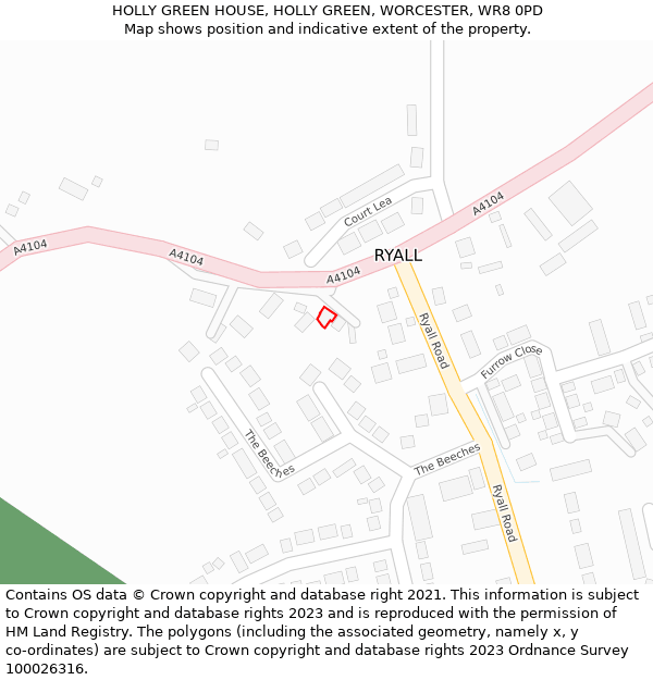 HOLLY GREEN HOUSE, HOLLY GREEN, WORCESTER, WR8 0PD: Location map and indicative extent of plot