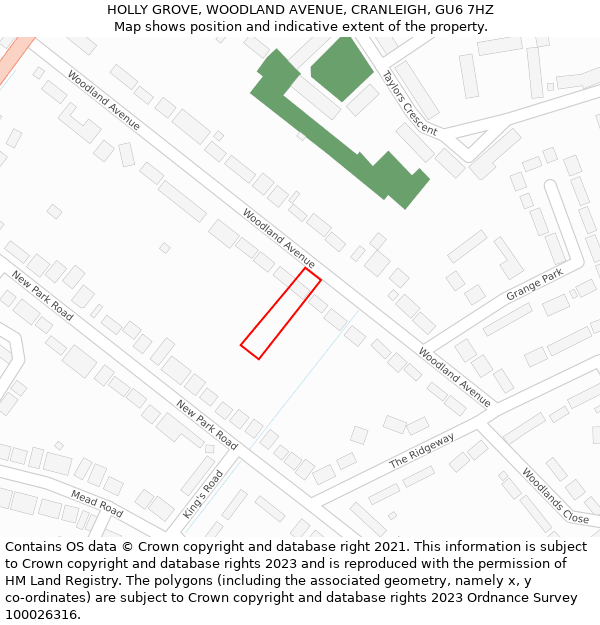 HOLLY GROVE, WOODLAND AVENUE, CRANLEIGH, GU6 7HZ: Location map and indicative extent of plot