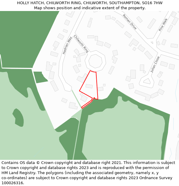 HOLLY HATCH, CHILWORTH RING, CHILWORTH, SOUTHAMPTON, SO16 7HW: Location map and indicative extent of plot
