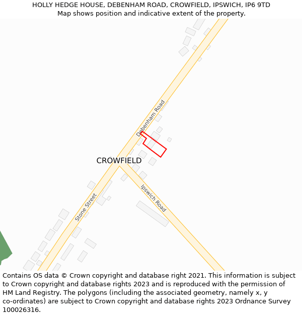 HOLLY HEDGE HOUSE, DEBENHAM ROAD, CROWFIELD, IPSWICH, IP6 9TD: Location map and indicative extent of plot