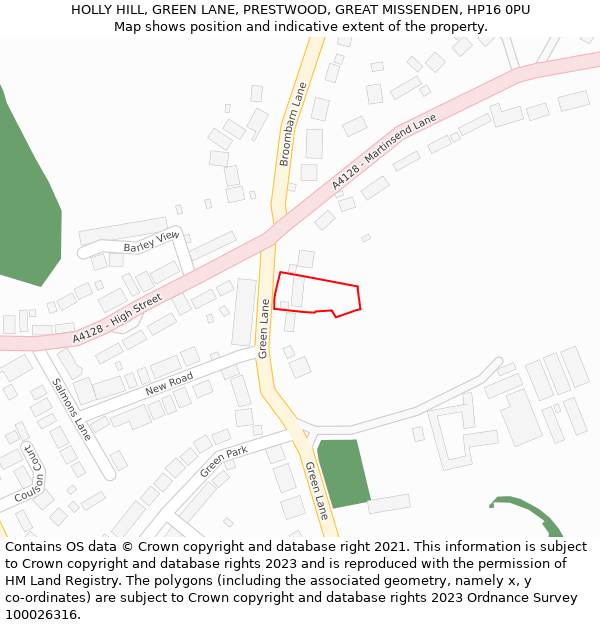 HOLLY HILL, GREEN LANE, PRESTWOOD, GREAT MISSENDEN, HP16 0PU: Location map and indicative extent of plot