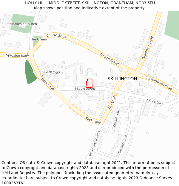 HOLLY HILL, MIDDLE STREET, SKILLINGTON, GRANTHAM, NG33 5EU: Location map and indicative extent of plot
