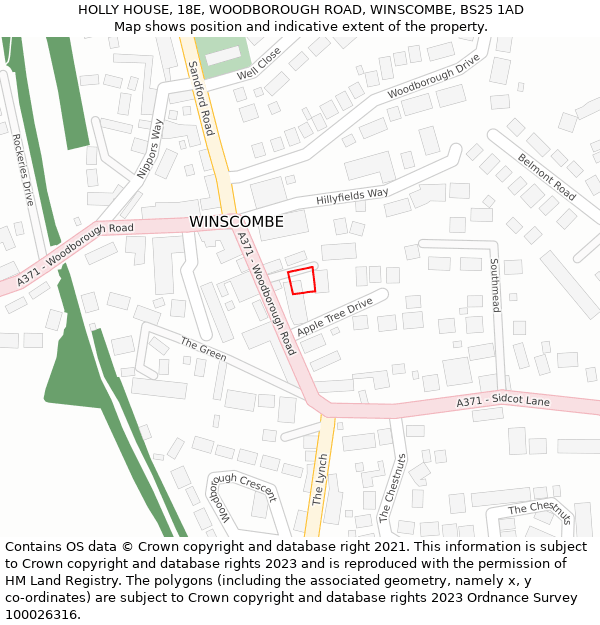 HOLLY HOUSE, 18E, WOODBOROUGH ROAD, WINSCOMBE, BS25 1AD: Location map and indicative extent of plot