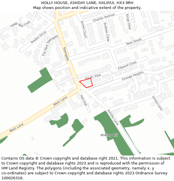 HOLLY HOUSE, ASHDAY LANE, HALIFAX, HX3 9RH: Location map and indicative extent of plot