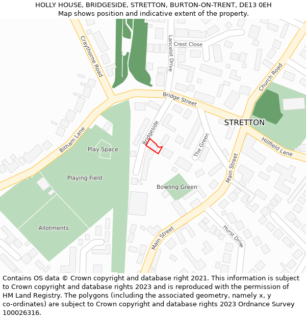 HOLLY HOUSE, BRIDGESIDE, STRETTON, BURTON-ON-TRENT, DE13 0EH: Location map and indicative extent of plot