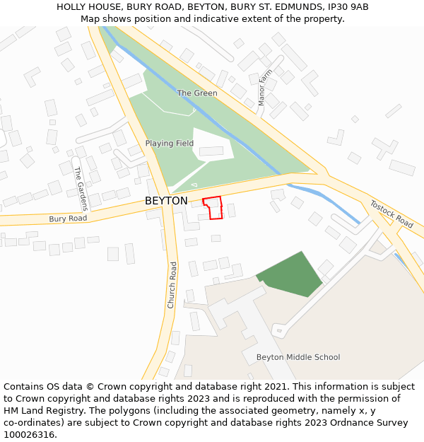 HOLLY HOUSE, BURY ROAD, BEYTON, BURY ST. EDMUNDS, IP30 9AB: Location map and indicative extent of plot