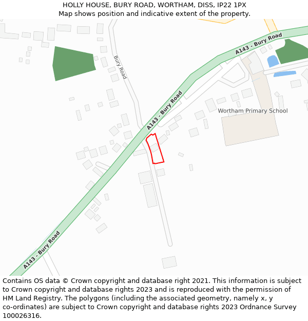 HOLLY HOUSE, BURY ROAD, WORTHAM, DISS, IP22 1PX: Location map and indicative extent of plot