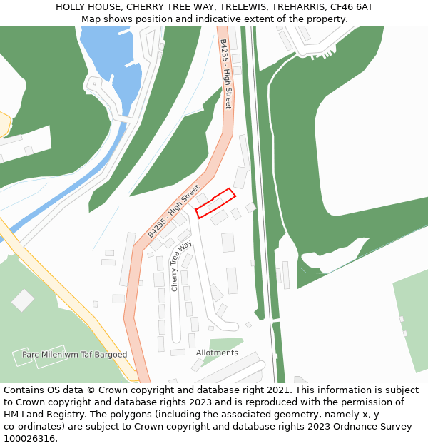 HOLLY HOUSE, CHERRY TREE WAY, TRELEWIS, TREHARRIS, CF46 6AT: Location map and indicative extent of plot