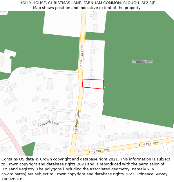 HOLLY HOUSE, CHRISTMAS LANE, FARNHAM COMMON, SLOUGH, SL2 3JF: Location map and indicative extent of plot