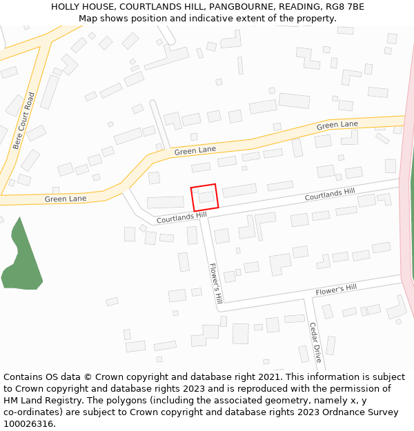 HOLLY HOUSE, COURTLANDS HILL, PANGBOURNE, READING, RG8 7BE: Location map and indicative extent of plot