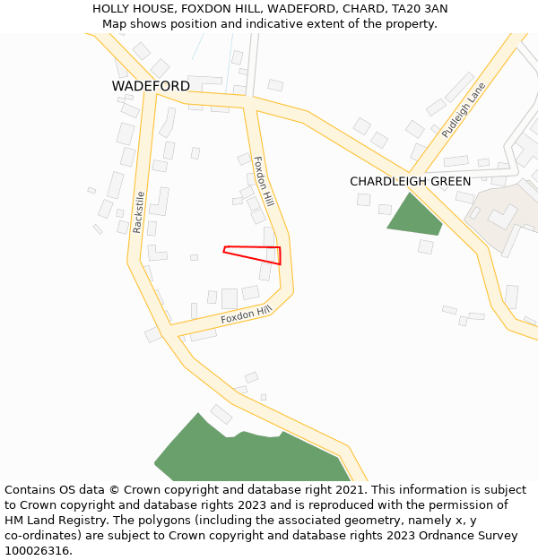 HOLLY HOUSE, FOXDON HILL, WADEFORD, CHARD, TA20 3AN: Location map and indicative extent of plot
