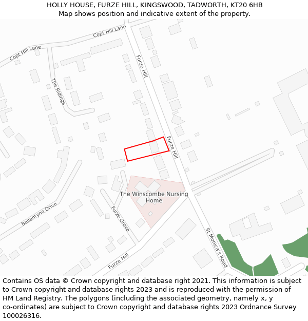 HOLLY HOUSE, FURZE HILL, KINGSWOOD, TADWORTH, KT20 6HB: Location map and indicative extent of plot