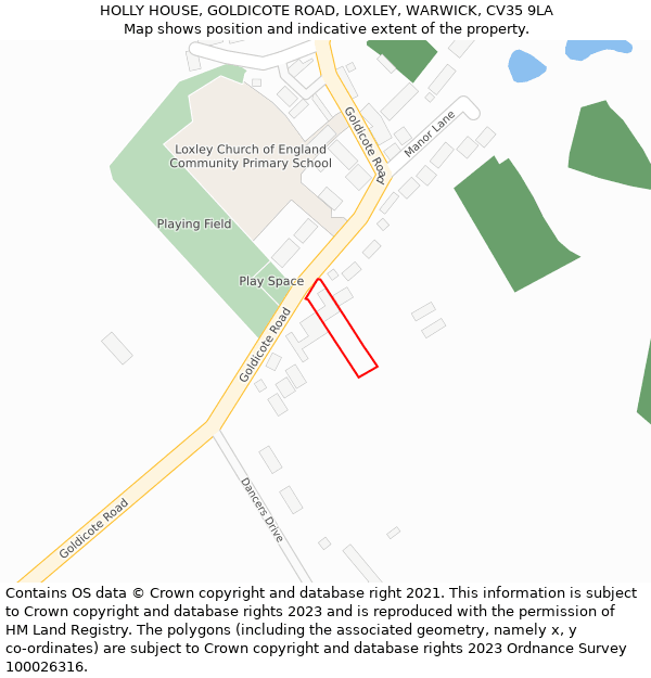 HOLLY HOUSE, GOLDICOTE ROAD, LOXLEY, WARWICK, CV35 9LA: Location map and indicative extent of plot