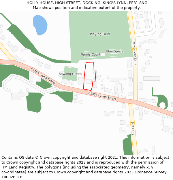 HOLLY HOUSE, HIGH STREET, DOCKING, KING'S LYNN, PE31 8NG: Location map and indicative extent of plot