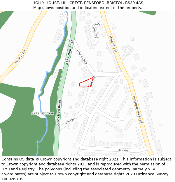 HOLLY HOUSE, HILLCREST, PENSFORD, BRISTOL, BS39 4AS: Location map and indicative extent of plot