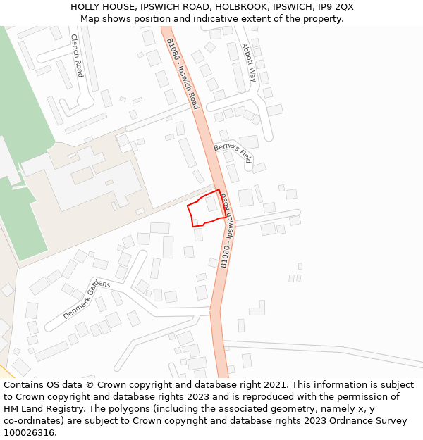 HOLLY HOUSE, IPSWICH ROAD, HOLBROOK, IPSWICH, IP9 2QX: Location map and indicative extent of plot