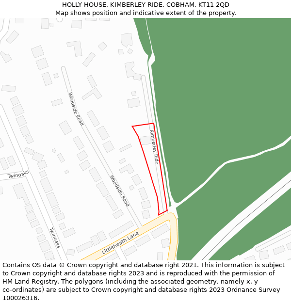 HOLLY HOUSE, KIMBERLEY RIDE, COBHAM, KT11 2QD: Location map and indicative extent of plot