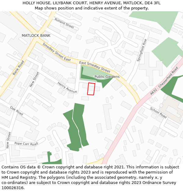 HOLLY HOUSE, LILYBANK COURT, HENRY AVENUE, MATLOCK, DE4 3FL: Location map and indicative extent of plot