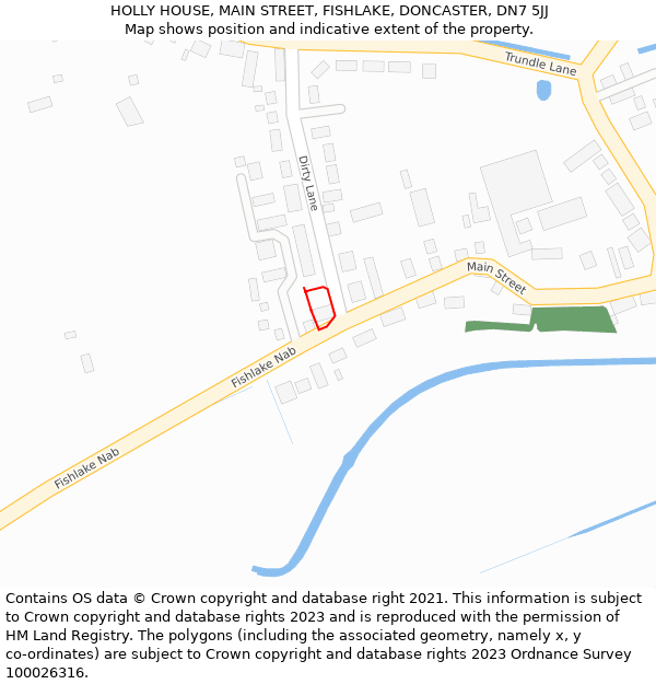 HOLLY HOUSE, MAIN STREET, FISHLAKE, DONCASTER, DN7 5JJ: Location map and indicative extent of plot