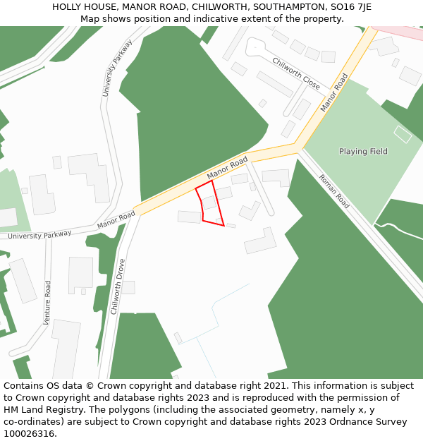 HOLLY HOUSE, MANOR ROAD, CHILWORTH, SOUTHAMPTON, SO16 7JE: Location map and indicative extent of plot