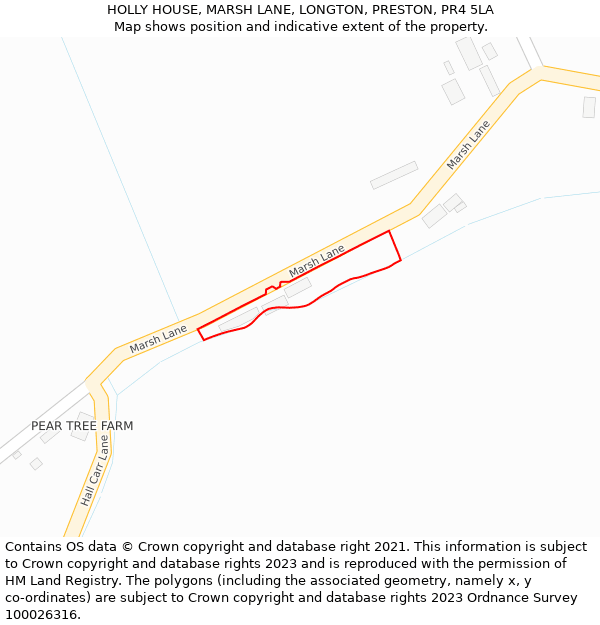 HOLLY HOUSE, MARSH LANE, LONGTON, PRESTON, PR4 5LA: Location map and indicative extent of plot